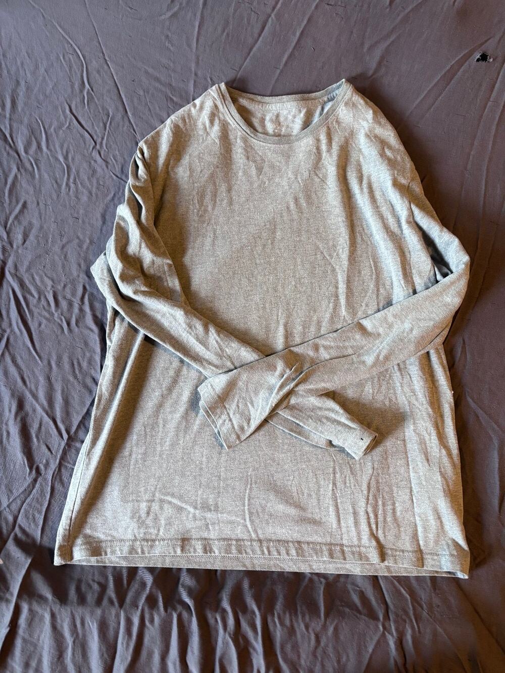 M&S Long Sleeve T-Shirt Mens M Gray Crew Neck Solid Casual Cotton Lightweight